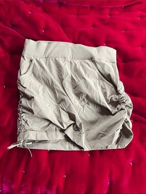 Casual Drawstring Side-Ruched Beige Skirt with Shorts Underneath